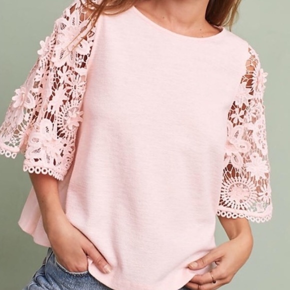 Anthropologie Tops - Anthro Eri+Ali Samara Lace Bell Sleeve Top Pink S